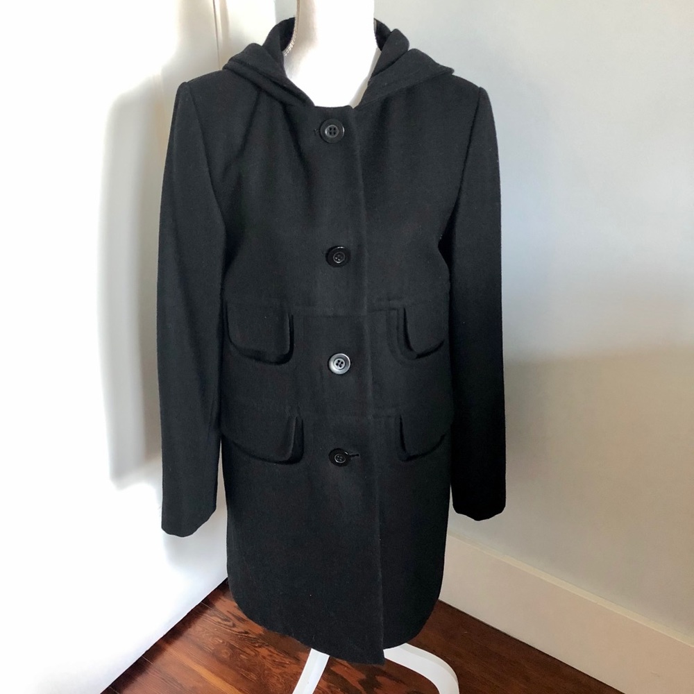 Nine West Black Wool Blend Hooded Coat